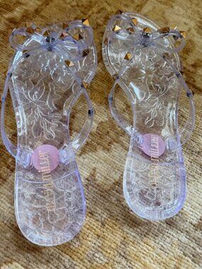 Olivia Miller clear studded bow jelly sandals size 6